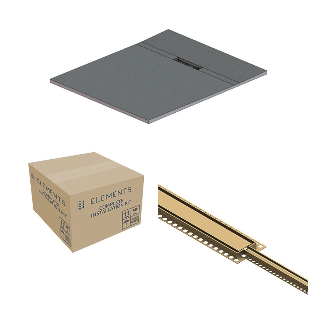 Cut out image of the Abacus Elements Linear Uno 1200mm x 1200mm Brushed Brass End Drain Wetroom Former Kit